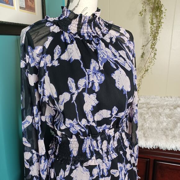 O.P.T Purple floral High Neck Smock Midi Flowy Dress Size S - Picture 3 of 9